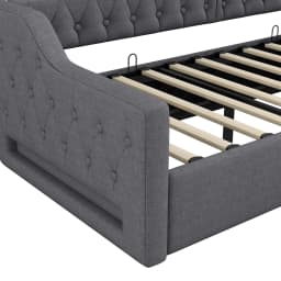 Gray Upholstered 90x200cm Daybed with LED Belt & Storage Space Underneath, MDF + Plywood, Stable Construction, Easy Assembly