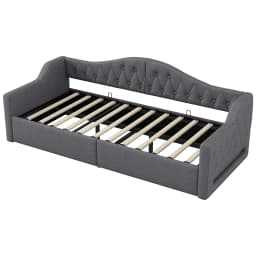 Gray Upholstered 90x200cm Daybed with LED Belt & Storage Space Underneath, MDF + Plywood, Stable Construction, Easy Assembly