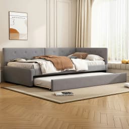KOMHTOM Sofa Bed Frame 90x200cm, Daybed with rollaway bed, Single Bed with Pull-out bed and Backrest, without mattress, grey