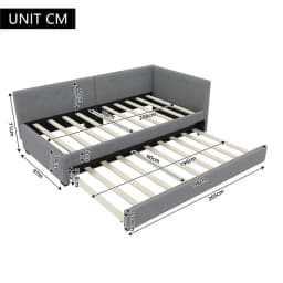 KOMHTOM Sofa Bed Frame 90x200cm, Daybed with rollaway bed, Single Bed with Pull-out bed and Backrest, without mattress, grey