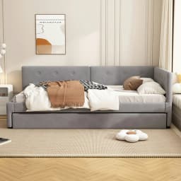 KOMHTOM Sofa Bed Frame 90x200cm, Daybed with rollaway bed, Single Bed with Pull-out bed and Backrest, without mattress, grey