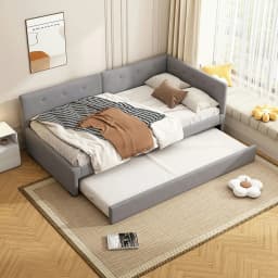 KOMHTOM Sofa Bed Frame 90x200cm, Daybed with rollaway bed, Single Bed with Pull-out bed and Backrest, without mattress, grey
