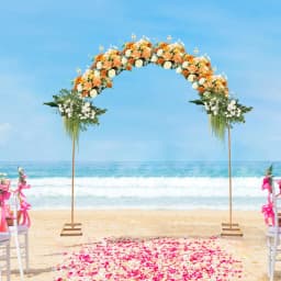 NEWEST 7.5ft Gold Metal Wedding Arch,Balloon Arch Backdrop Arch Stand for Wedding,Yard, Indoor Outdoor Party Decoration