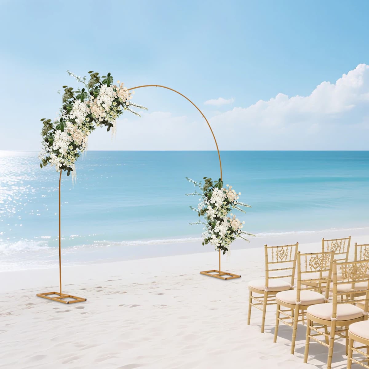 NEWEST 7.5ft Gold Metal Wedding Arch,Balloon Arch Backdrop Arch Stand for Wedding,Yard, Indoor Outdoor Party Decoration