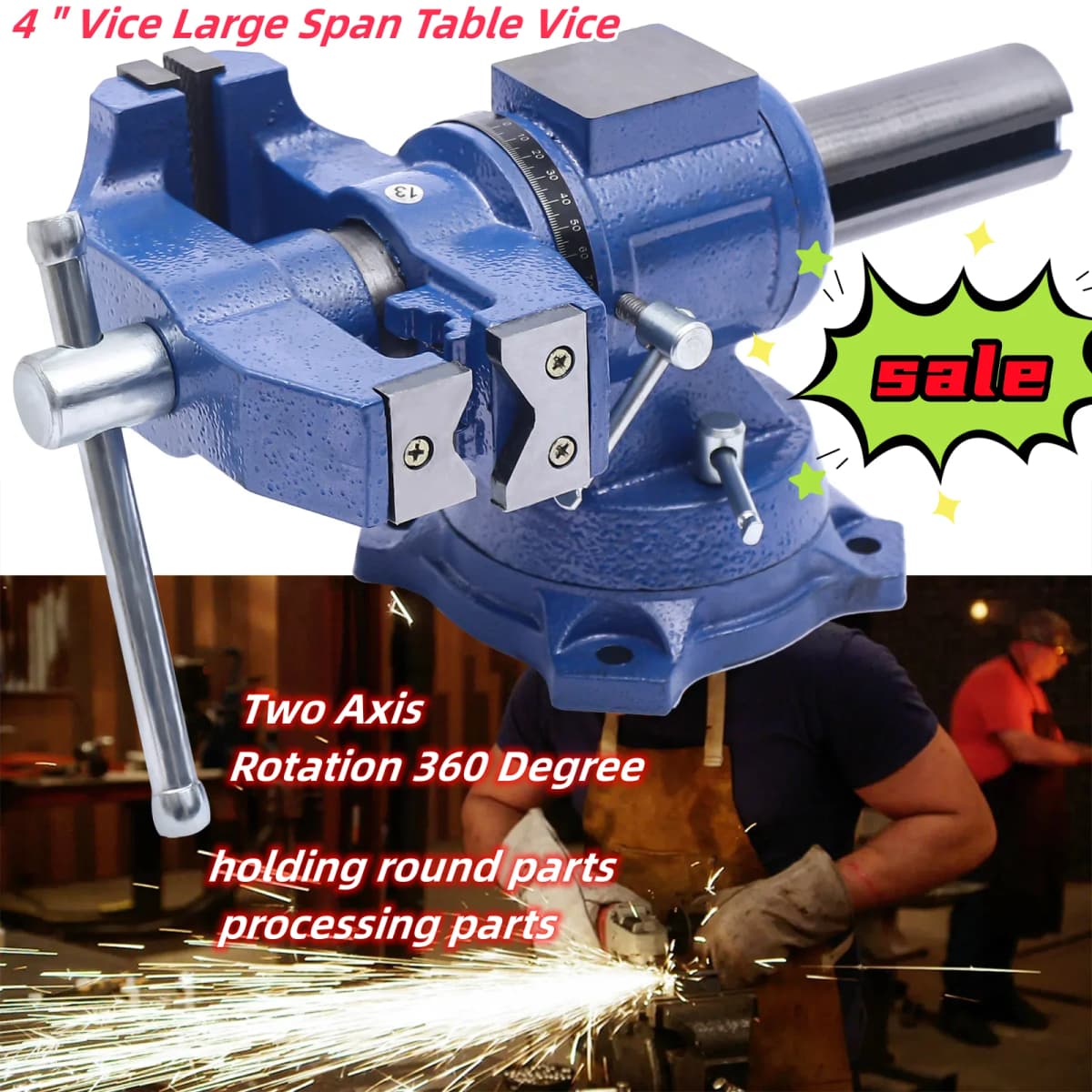 4"Vice Large Span Table Vice Two Axis Rotation 360 Degree Parallel Vice High Quality 100mm