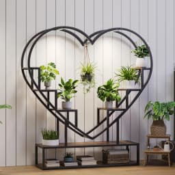 Rosahqnda Plant Stands with Glowing Lights,Creative Iron Indoor Outdoor Plants Stand,Multi-tier metal Frame & wood flower stand