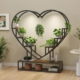 Rosahqnda Plant Stands with Glowing Lights,Creative Iron Indoor Outdoor Plants Stand,Multi-tier metal Frame & wood flower stand