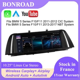 Bonroad Linux multimedia touch screen for BMW Series 5 F10 F11 CIC system NBT 2011-2017 Carplay without thread Android Auto Car Radio