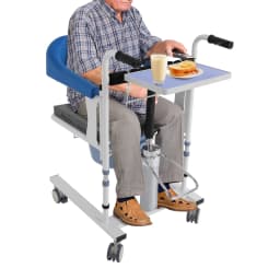 NEWEST Hydraulic Patient Lift Wheelchair with Commode, Adjustable Height Transfer Chair for Seniors and Disabled (220 lbs), Blue