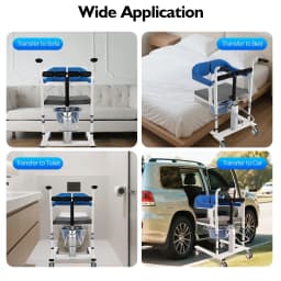 NEWEST Hydraulic Patient Lift Wheelchair with Commode, Adjustable Height Transfer Chair for Seniors and Disabled (220 lbs), Blue