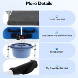 NEWEST Hydraulic Patient Lift Wheelchair with Commode, Adjustable Height Transfer Chair for Seniors and Disabled (220 lbs), Blue