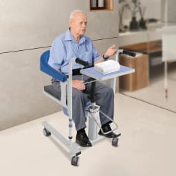 NEWEST Hydraulic Patient Lift Wheelchair with Commode, Adjustable Height Transfer Chair for Seniors and Disabled (220 lbs), Blue
