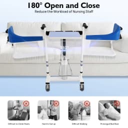 NEWEST Hydraulic Patient Lift Wheelchair with Commode, Adjustable Height Transfer Chair for Seniors and Disabled (220 lbs), Blue