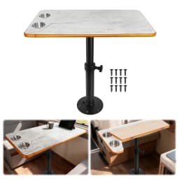 Boat Pontoon Table,80*40CM Removable RV Table with Pedestal Leg, 2 Cup Holders, 46-70CM Adjustable Height, for Caravan RV Marine
