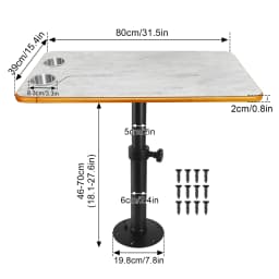 Boat Pontoon Table,80*40CM Removable RV Table with Pedestal Leg, 2 Cup Holders, 46-70CM Adjustable Height, for Caravan RV Marine