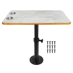 Boat Pontoon Table,80*40CM Removable RV Table with Pedestal Leg, 2 Cup Holders, 46-70CM Adjustable Height, for Caravan RV Marine