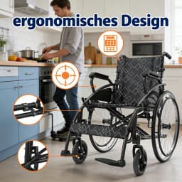 Transport Wheelchair, Portable and Folding, with Adjustable Folding Armrests