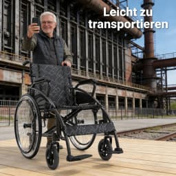 Transport Wheelchair, Portable and Folding, with Adjustable Folding Armrests