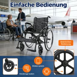 Transport Wheelchair, Portable and Folding, with Adjustable Folding Armrests