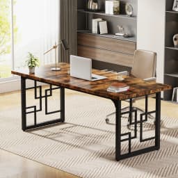 Tribesigns 160 cm Executive Desk, Large Office Desk, Industrial Wooden Computer Desk with Black Metal Legs, Study Writing Table