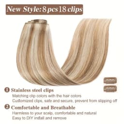 8Pcs Clip In Hair Extensions 100% Real Human Hair P8/613 Color Brown Highlight Blonde For Women Daily Use Real Easy Wear To Go