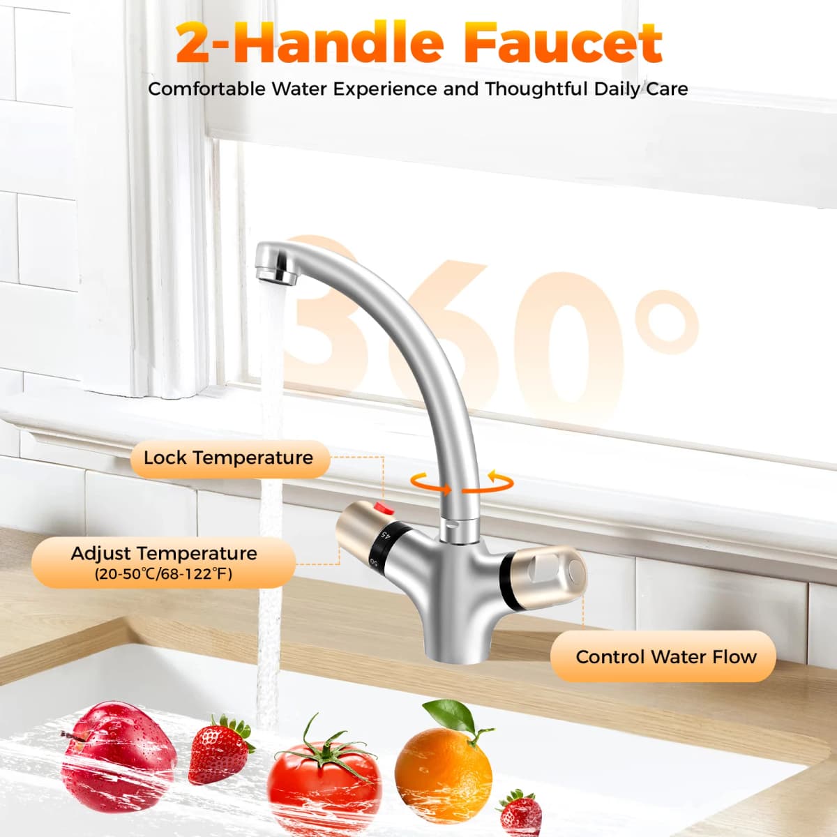 High quality brass chrome finish kitchen thermostatic faucet Kitchen Mixer Tap Basin Faucet Bathroom Faucet 360° Rotatable