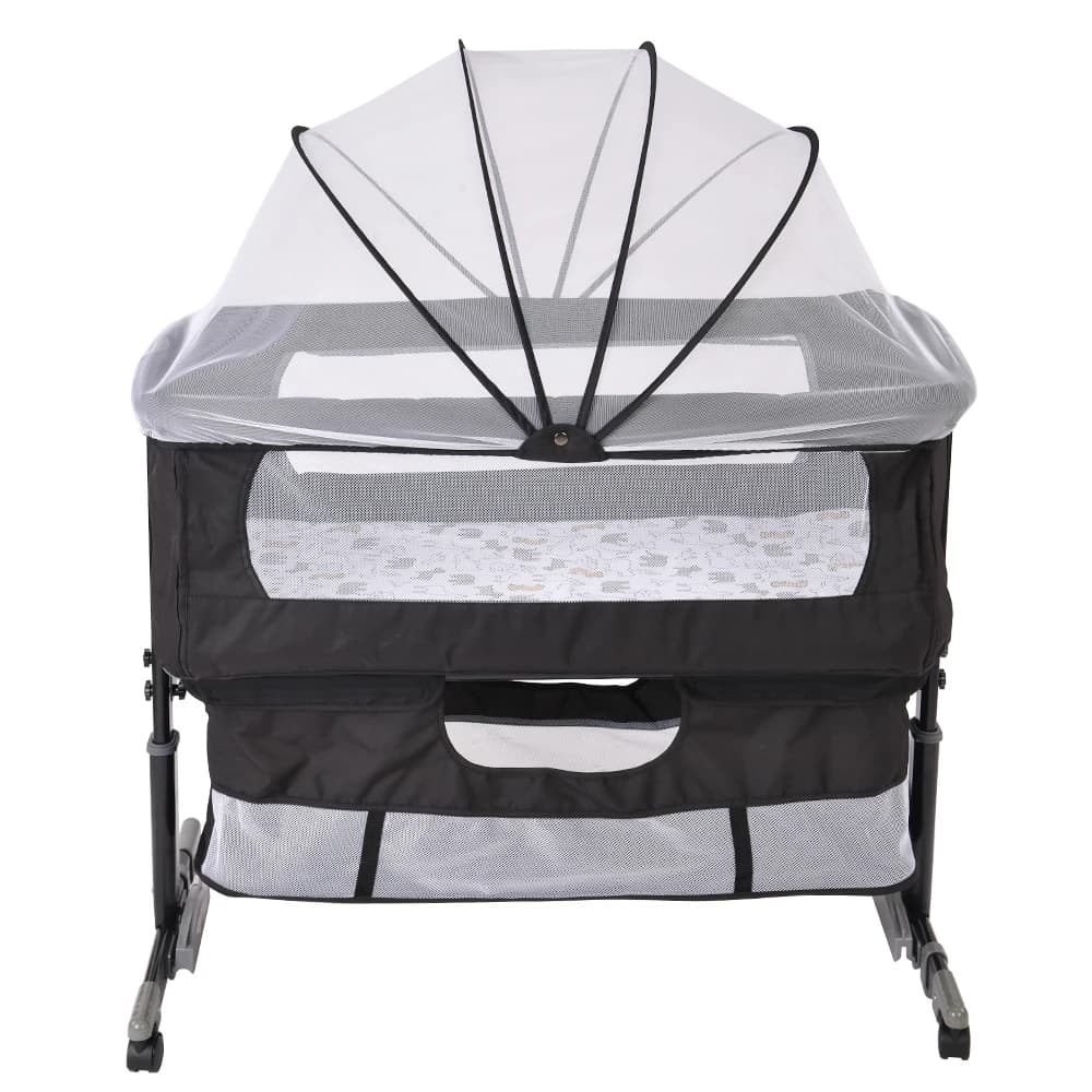 Baby Crib, Co-sleeping with Mattress, Adjustable Height and Incline, 4 Wheels with Lock, Attaches to Parents' Bed, Ventilated