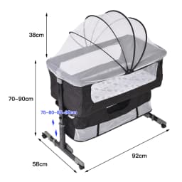 Baby Crib, Co-sleeping with Mattress, Adjustable Height and Incline, 4 Wheels with Lock, Attaches to Parents' Bed, Ventilated