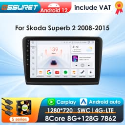 OSSURET CarPlay Android 12 Car Radio For Skoda Superb 2 B6 2008 - 2015 Car Multimedia Player Navi GPS 2din 4G autoradio RDS 7862