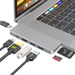 dodocool 7 in 2 Aluminum Alloy USB-C Hub Adaptor with 2 Thunderbolt 3 connectors USB Type-C PD Port USB-C Data Transfer Port 4K