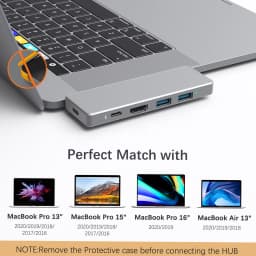 dodocool 7 in 2 Aluminum Alloy USB-C Hub Adaptor with 2 Thunderbolt 3 connectors USB Type-C PD Port USB-C Data Transfer Port 4K