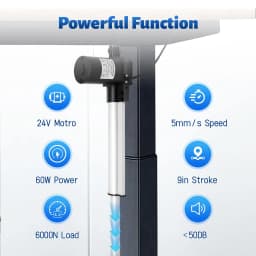 Durable Linear Actuator, 6000N Load Capacity, 24V Motor, 9-inch Stroke for Compact Installations