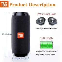 TG117 Portable Outdoor Bluetooth Speaker, IPX4, Built-in Microphone, Compatible with FM, TF Card, and USB Plug-in