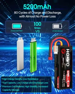 HOOVO 5200 mAh Lipo Battery 3S 11.1 V 80C Hard Case RC Lipo Battery with T Plug RC Battery for RC Car Heli Plane Boat 2Pcs