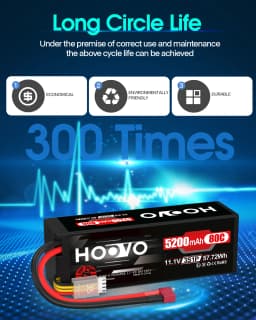 HOOVO 5200 mAh Lipo Battery 3S 11.1 V 80C Hard Case RC Lipo Battery with T Plug RC Battery for RC Car Heli Plane Boat 2Pcs