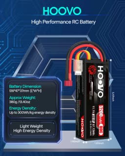 HOOVO 5200 mAh Lipo Battery 3S 11.1 V 80C Hard Case RC Lipo Battery with T Plug RC Battery for RC Car Heli Plane Boat 2Pcs