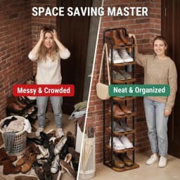 Vertical Shoe Rack, Shoe Shelves, Wood Shoe Organizer for Closet, Entryway, Shoe Tower for Small Spaces, Free Standing