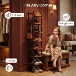 Vertical Shoe Rack, Shoe Shelves, Wood Shoe Organizer for Closet, Entryway, Shoe Tower for Small Spaces, Free Standing