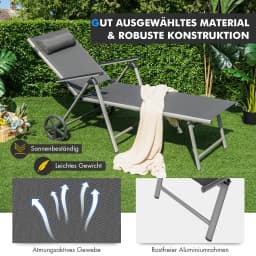 7-compartment Adjustable Backrest and Removable Pillow Aluminum Roller garden Sunbed