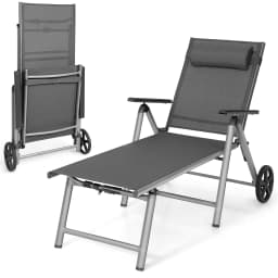 7-compartment Adjustable Backrest and Removable Pillow Aluminum Roller garden Sunbed