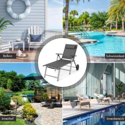 7-compartment Adjustable Backrest and Removable Pillow Aluminum Roller garden Sunbed