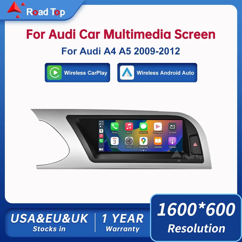 12.3 Road Top 8.9 Inch Touch Display Multimedia Player Andriod Auto Link For Audi A4 S4 B8 2009-2012 GPS Carplay Screen Car Play