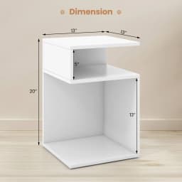 S-Shaped Side Table Space-saving Sofa Table w/ Unique S-shaped Frame White