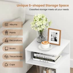 S-Shaped Side Table Space-saving Sofa Table w/ Unique S-shaped Frame White