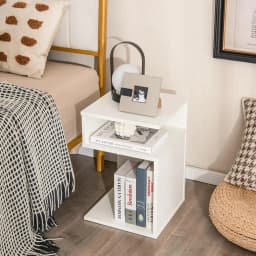 S-Shaped Side Table Space-saving Sofa Table w/ Unique S-shaped Frame White