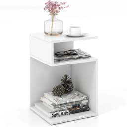 S-Shaped Side Table Space-saving Sofa Table w/ Unique S-shaped Frame White