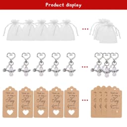 20 Sets Angel Pendant Keychain White Organza Gift Bags Thank You Tags for Wedding Decorations Favors Souvenir Keychain Gift Set