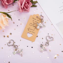 20 Sets Angel Pendant Keychain White Organza Gift Bags Thank You Tags for Wedding Decorations Favors Souvenir Keychain Gift Set