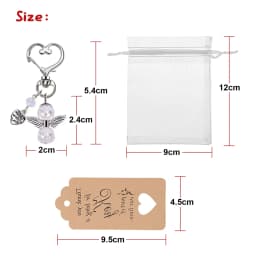 20 Sets Angel Pendant Keychain White Organza Gift Bags Thank You Tags for Wedding Decorations Favors Souvenir Keychain Gift Set