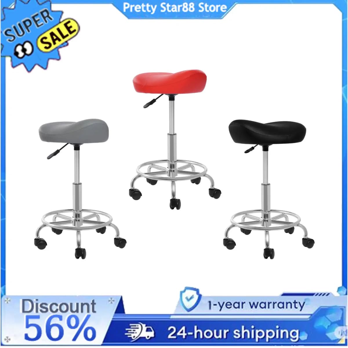 Lifting Saddle Stool for Office Spa Easy to Clean Ergonomic Adjustable Rolling Saddle Stool for Home Studies/Living Rooms